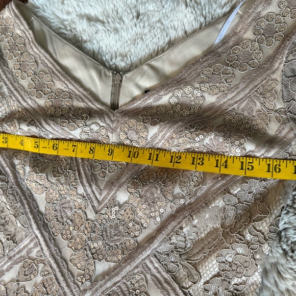 NWT Elegant Tadashi Shoji Tatiana Sequin Lace Gown in Beige/Champage Size 4 - Picture 9 of 10